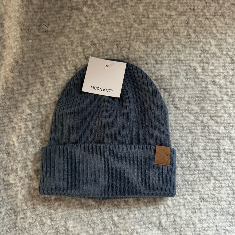 Moon Kitty Blue Knit Beanie